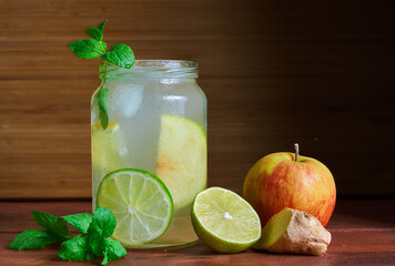 Cold homemade energy drink switchel in a mason jar 
