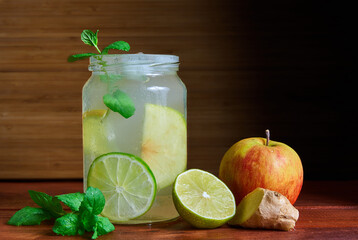 Cold homemade energy drink switchel in a mason jar 