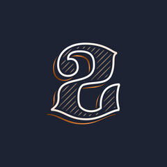Vintage number two logo with line decoration.