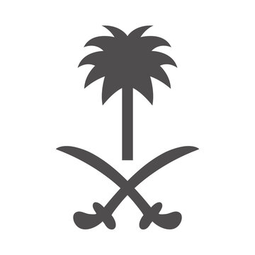 saudi arabia national day, palm tree and swords national symbol silhouette style icon