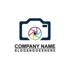 Logo photo camera eye, digital vision creative symbol concept. Cctv, video monitoring abstract business logo idea. Corporate identity logotype, company graphic design tamplate