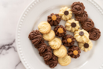 Homemade assorted chocolate bite size butter cookies