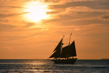 Fototapeta na wymiar yacht at sunset time