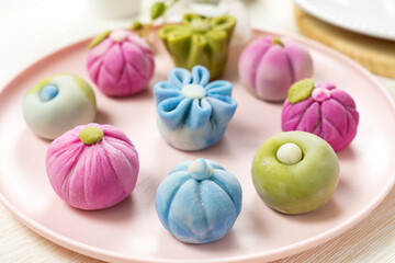 Traditional Japanese dessert confectionery cake wagashi or snow skin mooncake