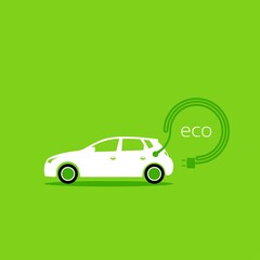 electric car, icon, eco green background, technology, transport, vector illustration