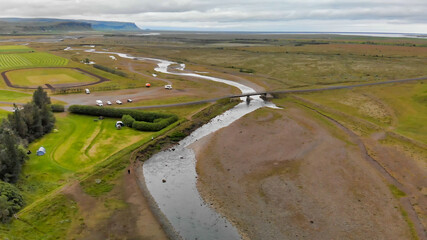 Stjornarfoss, Iceland. Beautiful aerial view of waterfalls in summer season