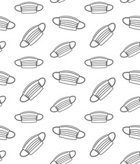 Vector seamless pattern of flat outline medical face mask isolated on white background