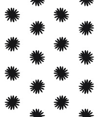 Vector seamless pattern of black hand drawn doodle sketch chamomile flower silhouette isolated on white background