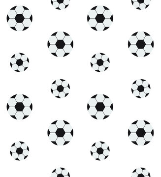 Vector seamless pattern of flat cartoon football ball isolated on white background
