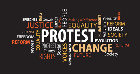 Obraz premium Protest Word Cloud on a Black Background