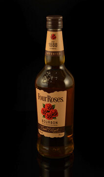 Bottle of Four Roses bourbon whiskey. Four Roses is a Kentucky Straight Bourbon Whiskey, USA