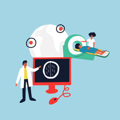 Doctor watching CT scan results online. medical illustration.