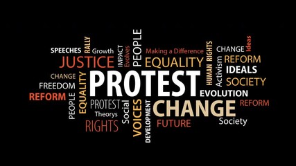 Animated Protest Word  Cloud on a Black Background