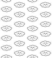 Vector seamless pattern of hand drawn doodle sketch cloud with face isolated on white background