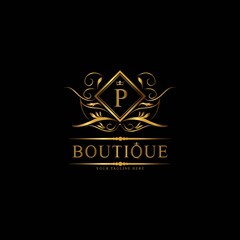 Vintage monograms P letter. Golden heraldic letter logos