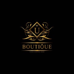 Vintage monograms U letter. Golden heraldic letter logos