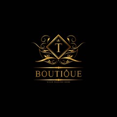 Vintage monograms T letter. Golden heraldic letter logos