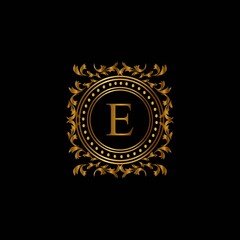 Vintage monograms E letter. Golden heraldic letter logos