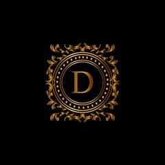 Vintage monograms D letter. Golden heraldic letter logos