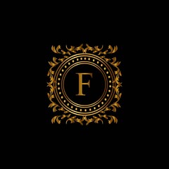 Vintage monograms F letter. Golden heraldic letter logos