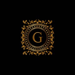 Vintage monograms G letter. Golden heraldic letter logos