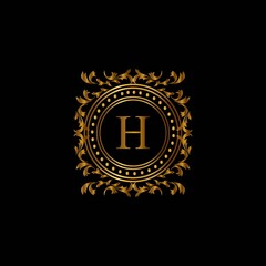 Vintage monograms H letter. Golden heraldic letter logos