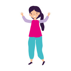 young woman character standing happy celebrating isolated design icon