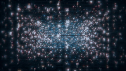 Obraz premium Social network people connection greed. Big data concept, flood of unrecognizable people connect on the internet, 3d rendering nodes transforming