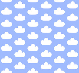 Vector seamless pattern of white hand drawn doodle sketch cloud isolated on blue background
