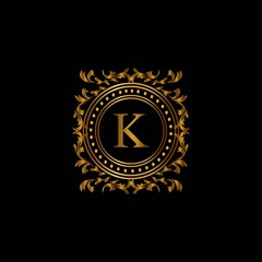 Vintage monograms K letter. Golden heraldic letter logos