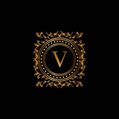 Vintage monograms V letter. Golden heraldic letter logos