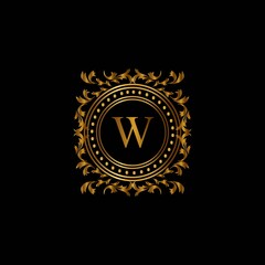 Vintage monograms W letter. Golden heraldic letter logos