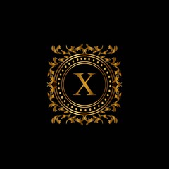 Vintage monograms X letter. Golden heraldic letter logos