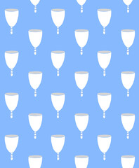 Vector seamless pattern of white Hand drawn doodle sketch menstrual cup isolated on blue background