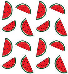 Vector seamless pattern of colored hand drawn doodle sketch watermelon slice isolated on white background