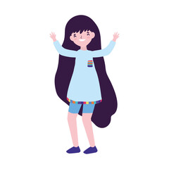 young woman character standing happy celebrating isolated design icon
