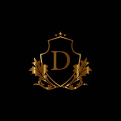 Vintage monograms D letter. Golden heraldic letter logos
