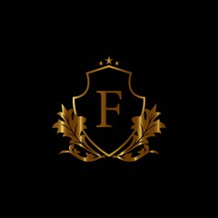 Vintage monograms F letter. Golden heraldic letter logos