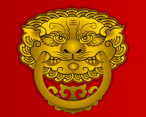 Golden Chinese lion head graphic vector