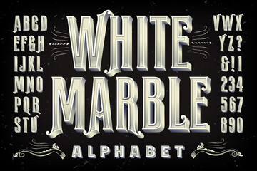Elegant Condensed Alphabet with 3d Effects of Letters Carved from White Marble