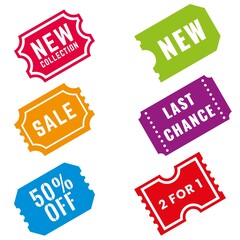 Set of flat design vintage sale badge stickers. Vector illustrations for online shopping, product promotions, website and mobile website special offers, new collections and discounts, ads.