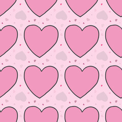 Romantic seamless pattern - hearts on pink background