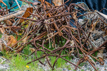 Closeup of large iron grappling hooks
