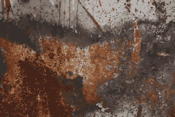 rust on metal with traces of paint, vector grunge texture background - obrazy, fototapety, plakaty