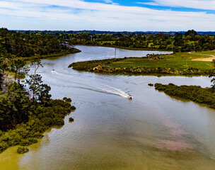 Boats at The Riverhead Rangitopuni Creek Boats Whangaparaoa New Zealand Spring springtime drone photos videos ANZAC Whangaparaoa Peninsula bay shore beach north island Auckland bay of whales