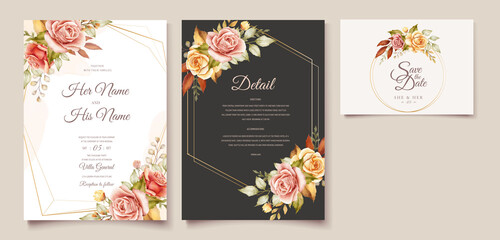 watercolor autumn wedding invitation card