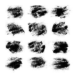 Set of black textured prints isolated on a white background