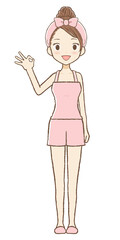 OKサインをだすルームウエア女子1