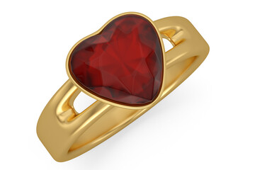 Ruby ring  isolated on white background. 3D illustration. 3D rendering.