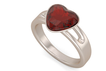 Ruby ring  isolated on white background. 3D illustration. 3D rendering.